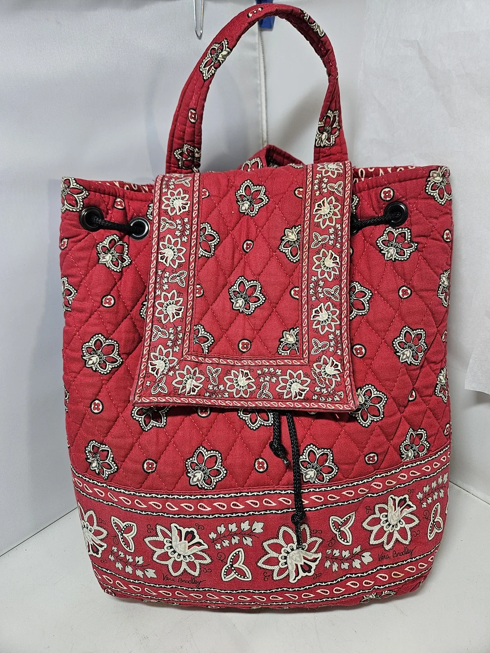Vera Bradley Red Bandana Print Quilted  Drawstring Tote Backpack Bag